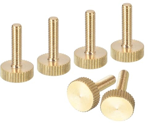 sourcing map Rändelschrauben, M4 x 16 mm, 6 Stück, flacher gerändelter Kopf, Vollgewinde, Messing-Rändelschrauben, Griffknöpfe