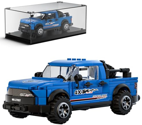 Mould King 27057 Speed Champion 150 Pickup Trucks Bausteine Auto Klemmbausteine Klassischer Geländewagen Konstruktionsspielzeug mit Acryl-Vitrine Modellautos zum Sammeln(465 Teile)