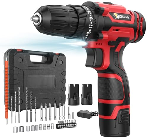 CONENTOOL 12V Akkuschrauber Set, Akku bohrschrauber mit 2x 2000mAh Akkus, 35 N.m Max akkubohrer, 2-Gang, Drehmoment auf 25+1 Stufen, bohrschrauber mit 36PCS Zubehöre