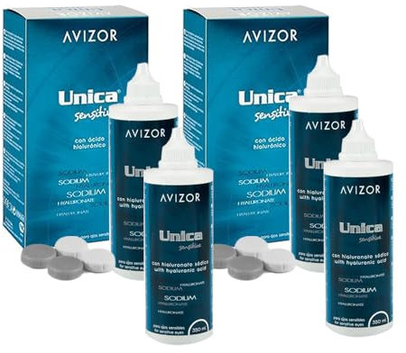 Avízor Unica Sensitive - Pack 4x350ml | Solution with Hyaluronic Acid - Deep Cleaning and Disinfection for All Types of Contact Lenses - Specially for Sensitive Eyes