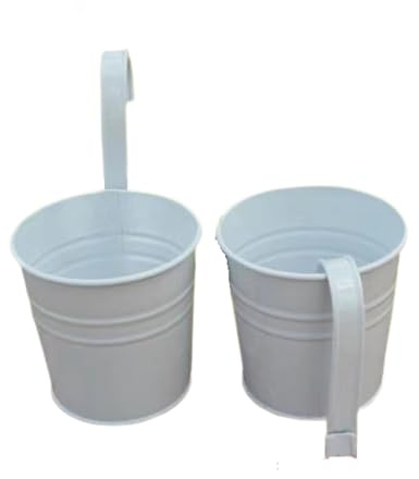 Eleutheromania 2 Stück Blumentopf hängend, Blumentöpfe zum Aufhängen Hängend aus Metall für Balkon, Zaun, Garten, Wan (Weiß)