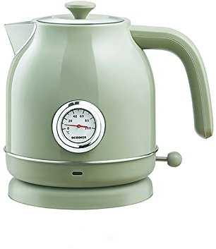 CGCSYZ Hervidores eléctricos 1.7L 1800W Tapa extraíble de ebullición rápida Diseño Vintage Pantalla de Acero Inoxidable Temperatura Apagado automático Protección de ebullición en seco, Blanco (Verde)