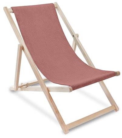DreamRoots Liegestuhl Holz Klappbar Cord-Gewebe aus Buchenholz, bis 130 kg belastbar, 3-Fach verstellbare Rückenlehne für Garten oder Terrasse