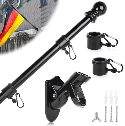 DBREAKS 1.5m Fahnenmast mit Halterung, Fahnenhalter aus Edelstahl, Wandhalterung Fahnenstange, Flaggenmast mit Tangle, Fahnenstange Zubehör für Flagge Haus&Garten(Schwarz)