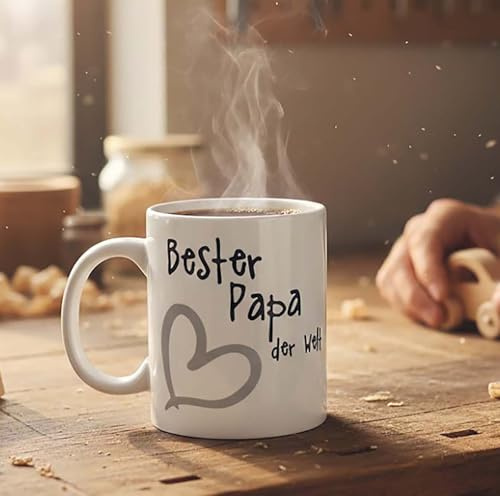 KAMACA Tasse Kaffeebecher Keramik (300 ml) Vatertasse mit Herz-Motiv Spülmaschinenfest & Mikrowellengeeignet Geschenk zum Vatertag Geburtstag Weihnachten oder als Dankeschön (Bester Papa der Welt)