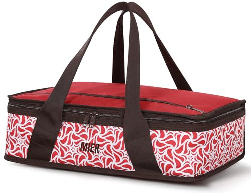 MIER Insulated Casserole Carrier for Hot or Cold Food Thermal Food Carrier Bag for Lasagna Potluck Parties Picnic Cookouts, Fits 9x13 Baking Dish/Foil Pan, Red