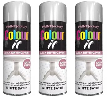 SDMAX White Satin Aerosol Spray Paint, Quick Drying, Satin Finish, Smooth Coating, Long Lasting, Compact And Lightweight, Easy To Use, Interior & Exterior Use, 250ml (3PCS)