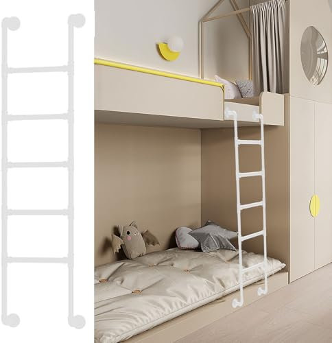 An der Wand montierte Etagenbettleiter mit 3/4/5 Stufen für Wohnheime, hohe Betten, Sicherheits-Seitenaufstiegsleiter, Mehrzweck-Dachboden-Anlegeleiter, Fensterschacht-Ausstiegsleiter – Weiß(115cm/45i