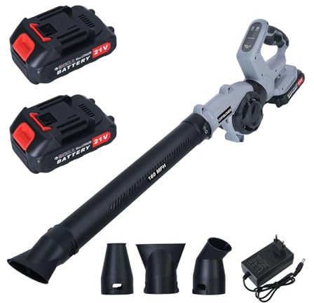 ymtiolze Garden Blowers Cordless,Leaf Blower Cordless,21V Battery Leaf Blower w/2 Battery & Fast Charger,3 Speed Mode,Electric Handheld Blower for Lawn, Yard, Garage, Patio & Sidewalk Gray