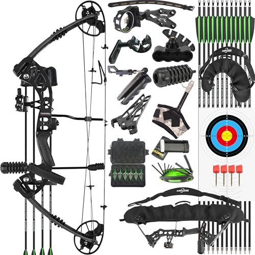 wolfman Archi Compound Set per Adulti e Giovani 30-70 Libbre Regolabile Arco Compound e Frecce Set per Caccia Adulti Principianti Tiro con L'Arco All'Aperto LH/RH (Nero Mancini)