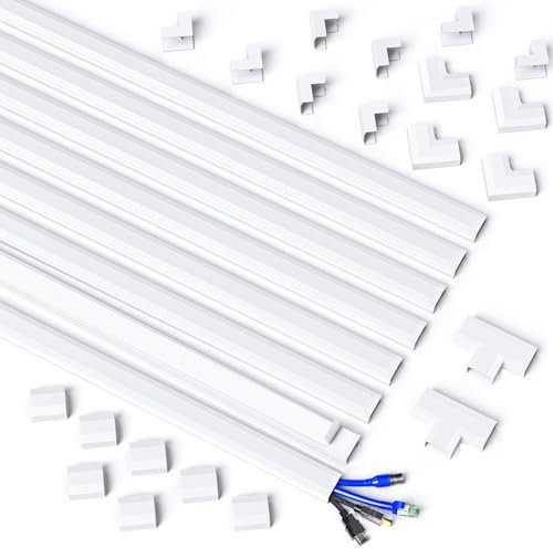 MUDEELA Cable Trunking, 8M Square Cable Cover, Self-Adhesive Hide Wires on Wall, Accessory Multipack, Cable Management Kit for Home Office - 8 X 1M Lengths, W30mm H17mm, White