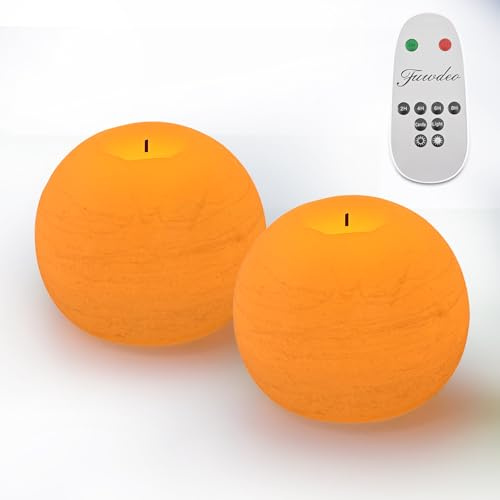 FUWDEO Flameless Candles with Remote & Timer,4H LED Battery Operated Round Candle 2 Pack,Real Wax Christmas Candle Lights Flickering for Christmas Gift Wedding Home Decor (White)