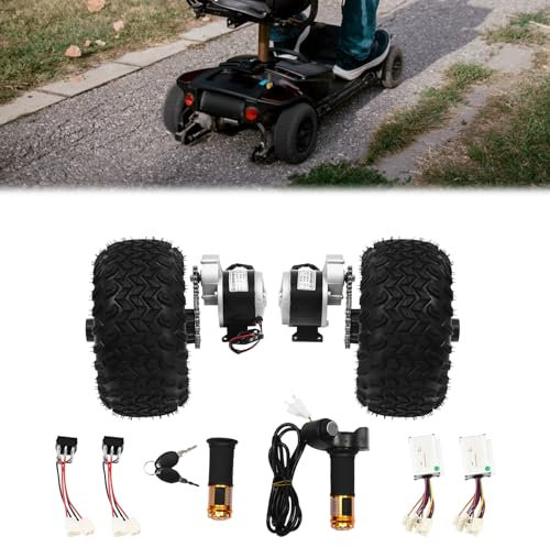 Kit de conversion pour chariot électrique avec deux entraînements par moteur, double roue de 10 pouces, moteur à engrenages à balais, roue pour DIY, petits karts électriques, fauteuils roulants