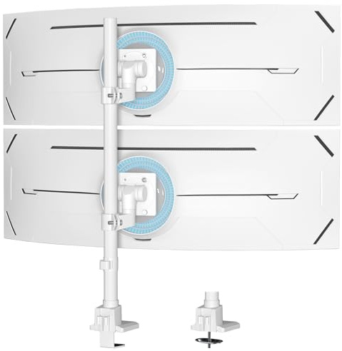 Dubbelt vertikalt bildskärmsstativ för 24–57 tum, 2–27 kg per arm med rullningsstång, 2 monteringsalternativ (VESA 75/100 mm), vit