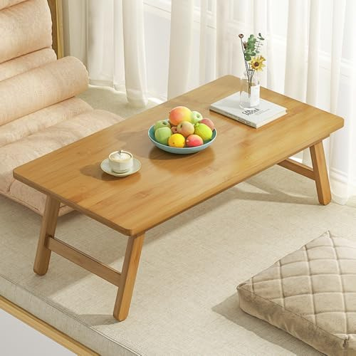 Laneryin Wooden Folding Coffee Table, Japanese Rectangular Tatami Tea Table, Foldable Floor Desk, Multifunctional Low Table For Living Room Home Office (67x34.3x27cm)