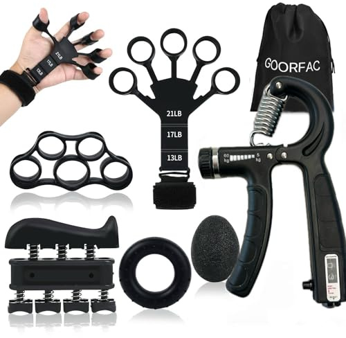 GOORFACHandtrainer Fingertrainer (6-teilig) Griffkraft Trainer Krafttraining Griffstärker Verstellbarer Unterarmtrainer Finger Trainer Hand Training Handgelenk Trainer Finger Trainingsgerät