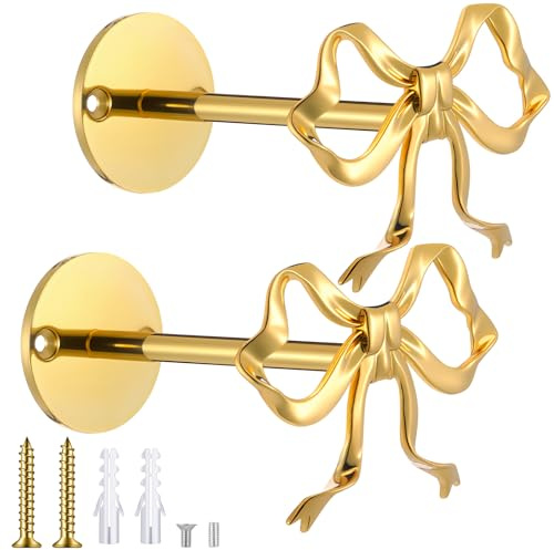 Blulu 2 Pcs Metal Bow Curtain Holdbacks Gold Wall Mounted Bow Curtain Hold Backs Curtains Modern Gold Holders for Living Room Bedroom Office Home