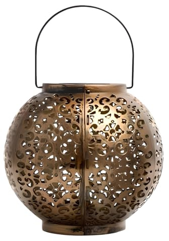 Outdoor Solar Lantern Lights – 36 cm Round Moroccan Style LED Silhouette Solar Lights for Garden, Patio, Table Weatherproof Hanging/Standing Decorative Yard Lamp (Copper/Black) (Copper)
