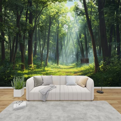 PaxGloz Fototapete Waldweg Tapete Grüner Wald Tapeten Vliestapete Modern Wandtapete Wohnzimmer Schlafzimmer Kinderzimmer Wanddeko Motivtapeten 368 x 254 cm (B x H)