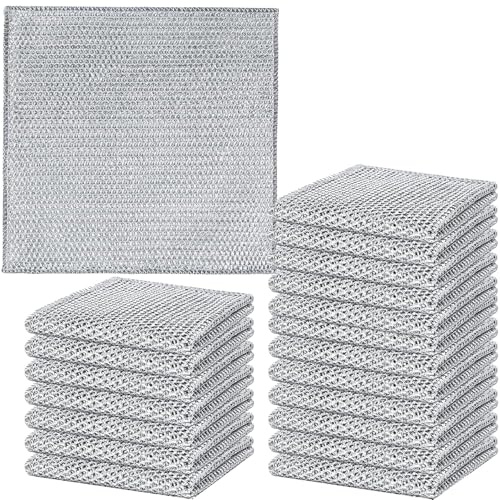 20Pcs Double Layer Stahl Draht Geschirrtuch, Basicon 20 * 20cm Nicht kratziger Mehrzweckwäscher Silberdraht Wunder Reinigungstücher für Küche Kochgeschirr Herdplatten Cleanin