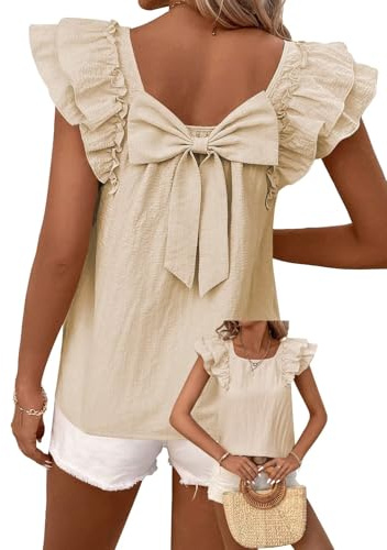 TUUHAW T-shirt dam sommar kortärmad T-shirt rosett elegant blus, Persika, XL