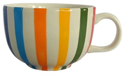 B2SEE Große Kaffee Tasse/Becher aus Keramik, 500 ml bunt bauchig handbemalt (bunt gestreift senkrecht)