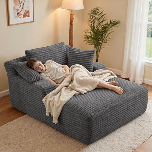 Aivermeil Boneless Sofa Cloud Sofa mit Schlaffunktion 172cm Grau | Cord Bodensofa, Chaiselongue, 3 Kissen, weicher Cordbezug, Wohnzimmer Sofa, Lounge Sofa, keine Montage, 172x130x71 cm