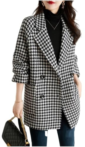 Gabardina De Mujer con Solapa con Muescas, Chaqueta De Mezcla De Lana, Abrigo De Pata De Gallo, Blazer De Botonadura Sencilla, Abrigo Largo con Bolsillos, Ropa Informal De Otoño E Invierno, Color N