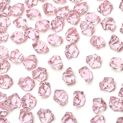 MAIBAOTA 165 PCS Large Light Pink Fake Crushed Ice Rocks Vase Fillers | Acrylic Plastic Gems Decorative Stones for Wedding Party Table Centerpieces Scatter Decor and DIY Crafting 18x25 mm