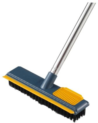 CLISPEED Brosse de Sol Brosse à Récurer avec Grattoir pour Poils Danimaux Nettoyage Sols Durs Carrelage Parquet et Salle de Bain Manche Portable