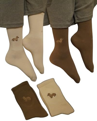 frechdachshund cuties Dackel Socken, 2 Paar, Onesize, Beige und Braun, Weich und Warm - hochwertige Dackel Socken für Komfort und Stil, ideal für Geschenkideen