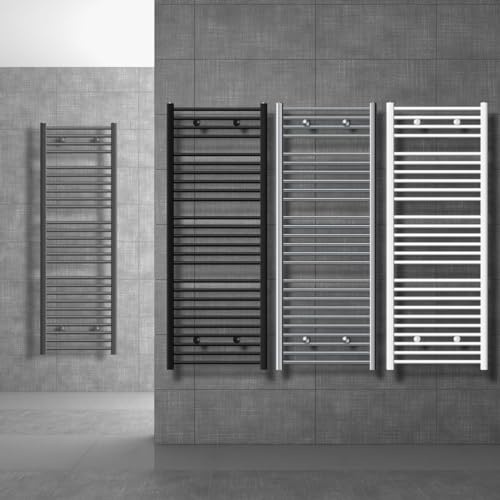 LuxeBath Elektrischer Badheizkörper Sahara 600x1500 mm Schwarz matt gebogen Seitenanschluss mit Heizstab 900W Thermostat, Handtuchheizkörper mit Heizpatrone, Heizkörper Handtuchwärmer Handtuchtrockner