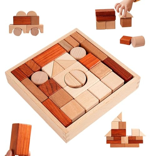 Sucritude Große Bauklötze Aus Holz - Sinnesaktivitaten Für Babys Und Kleinkinder - Kinder Bauklötze Aus Holz | Für Kinder Mädchen Zum Spielen Im Kindergarten
