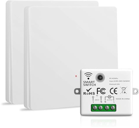 Juego de interruptores de luz inalámbricos con interruptor de pared, interruptor inalámbrico y receptor inalámbrico 2200 W/10 A, interruptor inteligente 2,4 G, 230 V