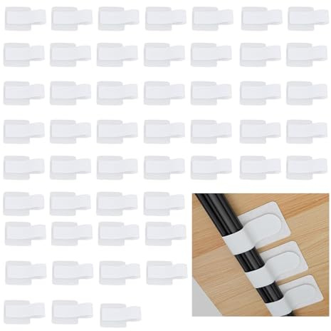 Cyberwork Organizador de Cables Adhesivo 50 Unidades 3x9 cm, Blanco Bridas Reutilizables con Fuerte Pegamento para Cable Management y Escritorio, Sujeta Cables Multiuso para Hogar y Oficina