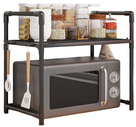 Dgayaeic Griglia per forno a microonde, design, PP/acciaio, griglia per condimenti dal design rialzato per cucina, ripiano regolabile a strati con ganci, regolabile e facile da installare, per cuci