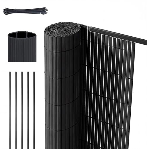 Sekey PVC Sichtschutzmatte mit Abdeckprofil & Kabelbindern - 90x400cm Doppelte Verstärkung Innen, Balkon Sichtschutz Sichtschutzzaun Windschutz Wasserdicht ohne Bohren für Balkon Garten, Anthrazit