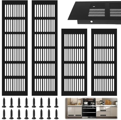 XTUDOU® 4 Pezzi Griglia di Ventilazione Rettangolare Nera, Viti Incluse, Griglia Ventilazione Alluminio Rettangolare in Acciaio Inossidabile Adatta per Scarpiere, Camere da Letto, Cucine, Soggiorni