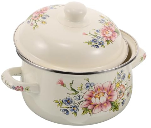 ULTECHNOVO Marmite en Émail Vintage 2L avec Couvercle Hermétique Motif Floral Rétro Casserole 18 CM pour Cuisson Mijotée sur Plaques Gaz et Électriques Pot à Soupe Compact et Polyvalent