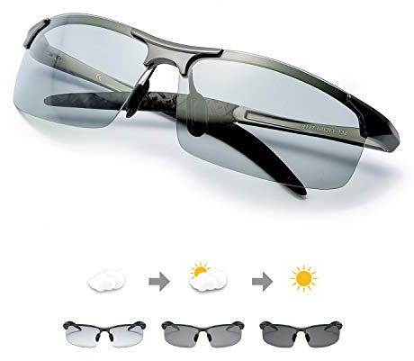TJUTR Fotokromiska solglasögon för män, polariserade reaktiva linser, Z87 skyddsglasögon för arbete och körning med UV400-skyddssolglasögon, A02 pistolgrå/reaktiv lins