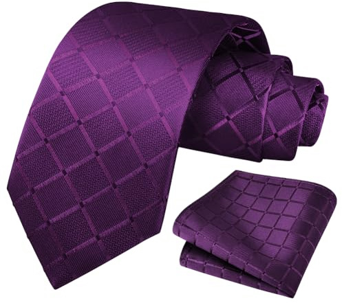 URAQT Krawatten für Herren, 2er Hochzeit Krawatte und Einstecktuch Set, Krawatten Klassisch Plaid Jacquard Einfarbige für Hochzeit Business