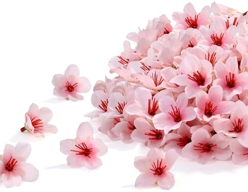 XIANNVXI Set di 100 teste di fiori di ciliegio artificiali rosa polverizzata 4 cm rosa ciliegio giapponese Sakura finto per decorazione fai da te matrimonio e casa (rosa)