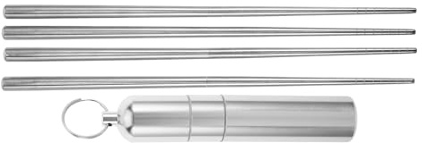 jojofuny 2 Pairs 304 Stainless Steel Foldable Chopsticks Set with Case, Lightweight Compact Storage Travel Utensils for Hiking, Metal Chopsticks Korean, Reusable Dining