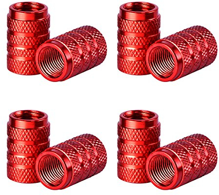 Bouchons de Valve en Aluminium Casquettes Anti Poussière de Voiture Tige de Roue de Pneu Capuchons de Poussière de la Valve, 8 Pièces (Rouge)