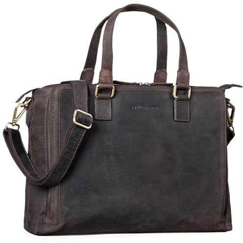 STILORD Claire Businesstasche Damen Leder 15 Zoll Laptoptasche DIN A4 Aktentasche Umhängetasche und Handtasche Büro Farbe:schwarz
