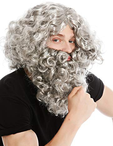 WIG ME UP - 8115-A+B-ZA68R Perücke Bart Vollbart Set Grau Eremit Einsiedler Wilder Prophet Moses Noah Zauberer Magier