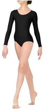 BODYWEAR LTD - Langärmeliger Turnanzug für Mädchen - Glänzendes Nylon - Bequeme Passform - Performance Wear - Unverzichtbar für Tanzkurse - Ballett, Gymnastik, Tanz, Schule, Sportbekleidung, Schwarz
