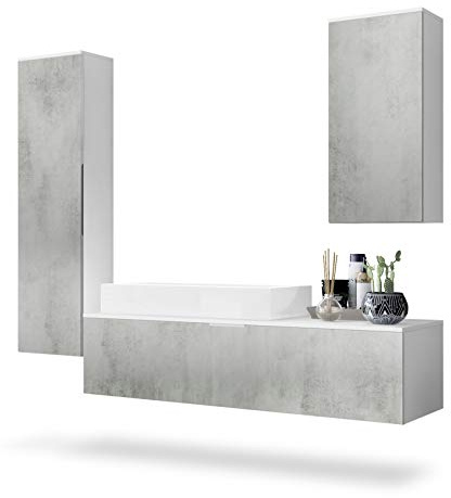 Vladon Set di mobili da Bagno Armadio Beach, Struttura in Bianco Opaco/Frontali in Grigio ossido, con lavabo da appoggio