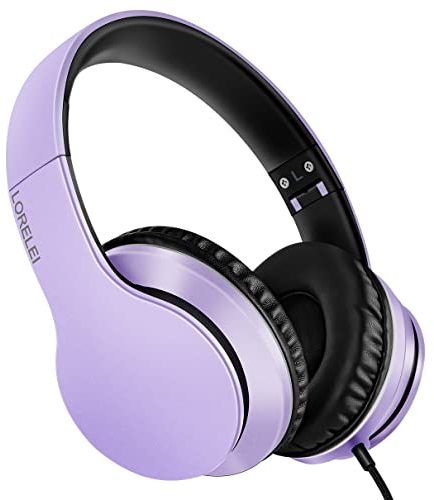 Lorelei X6 Casque supra-auriculaire avec microphone, léger, pliable et portable, basses stéréo, filaire, pour smartphone et tablette, MP3 (1,45 m sans nœud)