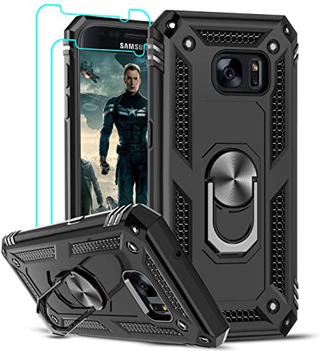 LeYi für Hülle Samsung Galaxy S7,360 Grad Ring Halter Handy Hüllen Cover Magnetische Bumper Schutzhülle für Case Samsung Galaxy S7 Handyhülle Schwarz - 5.1 Zoll